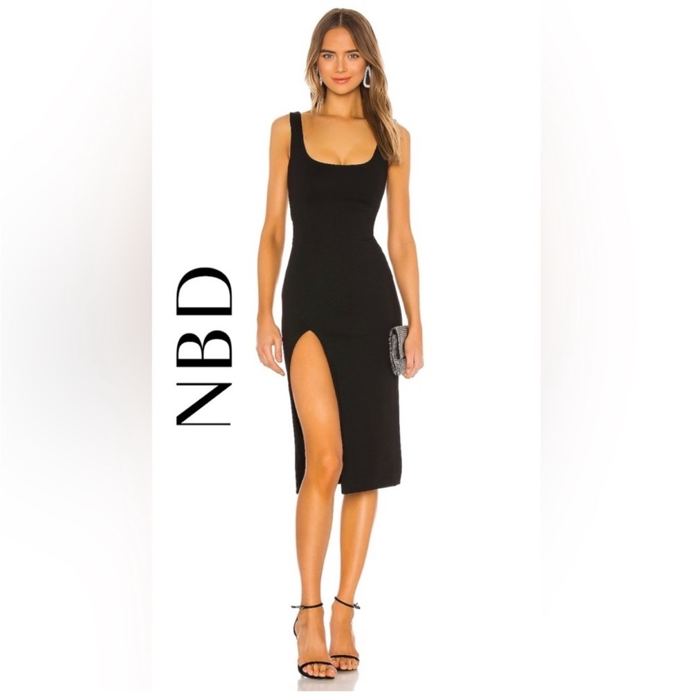 NBD Black Midi Dress XL | New With Tags | Bodycon Scoop Neck Slit Dress